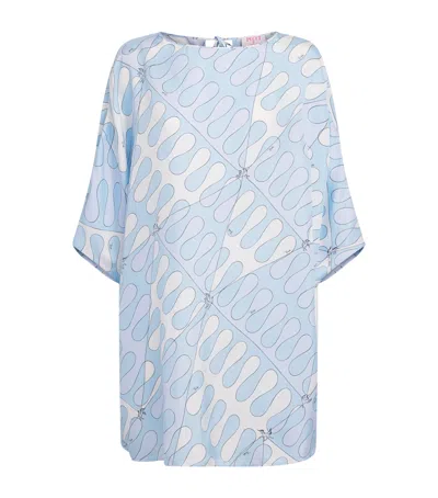 Pucci Silk Printed Kaftan Mini Dress In Blue
