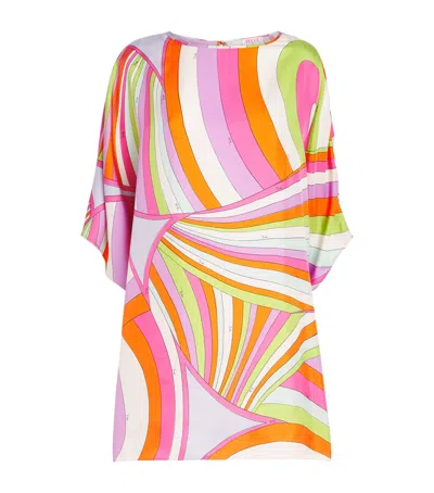 Pucci Silk Printed Kaftan Mini Dress In Multi