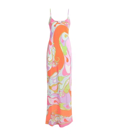 Pucci Orchidee Silk Crepe De Chine Maxi Dress In Animal Print