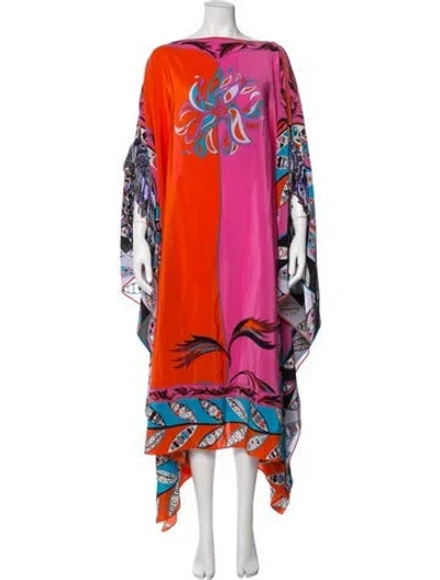 Pre-owned Pucci Silk Printed Robe W/ Tags In Orange