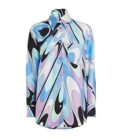 Pucci Silk Printed Shirt In Blue