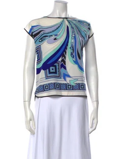 Pre-owned Pucci Silk Printed Top In Black/blue/white