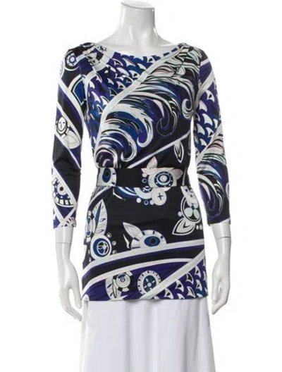 Pre-owned Pucci Silk Printed Top In Blue
