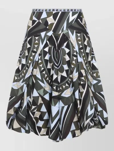 Pucci Silk Satin A Line Balloon Midi Skirt In Green