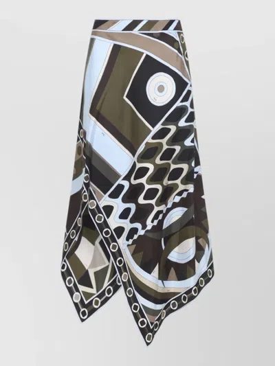 Pucci Silk Satin Long Skirt Asymmetric Hem In Multi