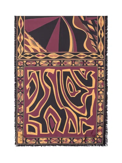 Pucci Silk Scarf 56x160 In Bordeaux Gold