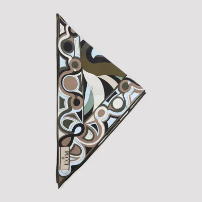 Pucci Silk Scarf Triangle Shape Geometric Pattern In Green