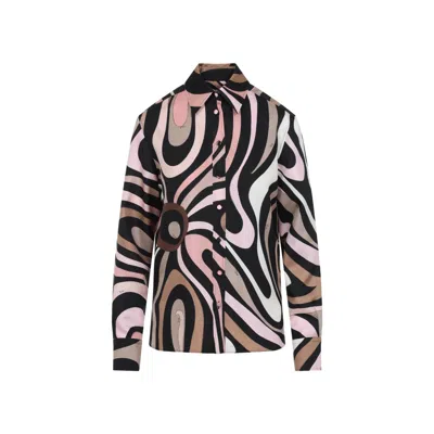 Pucci Abstract Pattern Silk Shirt With Long Sleeves In Multicolor