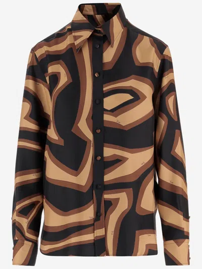 Pucci Silk Shirt With Labyrinth Print In Multi
