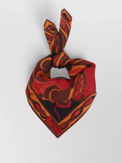 Pucci Silk Square Foulard Orchidee Print In Red