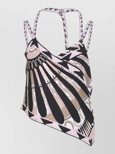 Pucci Silk Top Halter Neck Asymmetric Hem In Multi