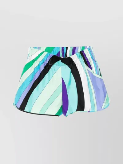 Pucci Silk Top With Printed Pattern And Elasticated Waistband In Green