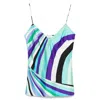 Pucci Silk Sleeveless Top Lightweight V-neck In Blue