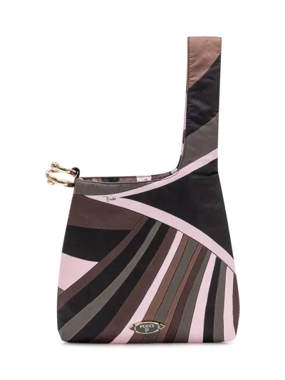 Pucci Silk Twill Handbag In Khaki Pink