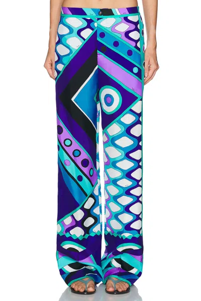 Pucci Silk Twill Pant In Turquoise Blue