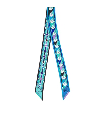 Pucci Silk Twill Printed Scarf In Blue