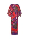 Pucci Orchidee-print Cape-detail Maxi Dress In Blue