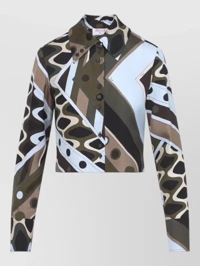 Pucci Silk Twill Shirt Cropped Hem Long Sleeves In Multi