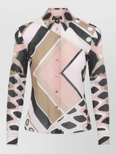 Pucci Silk Twill Shirt Geometric Pattern In Brown