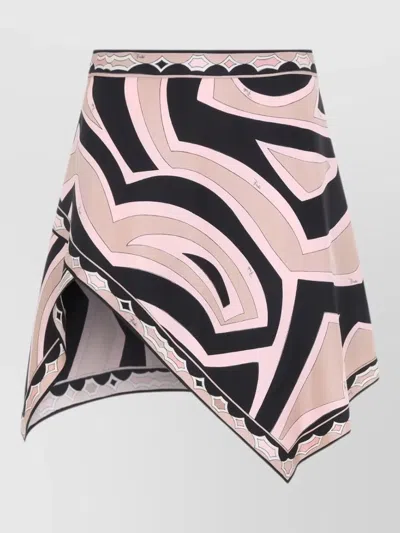 Pucci Silk Twill Skirt High Waist Asymmetric In Multi