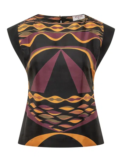 Pucci Silk Twill Top In Bordeaux Gold