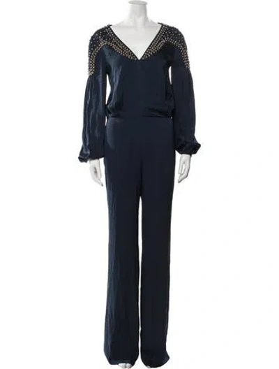 Pre-owned Pucci Silk V-neck Jumpsuit In Blue