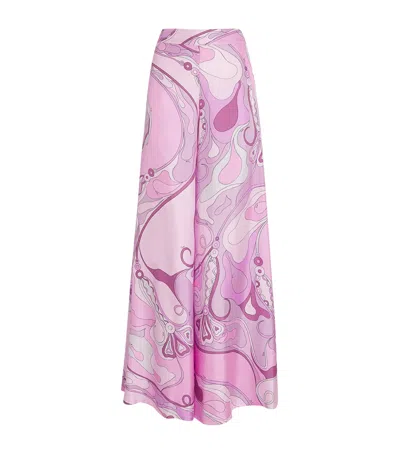 Pucci Printed Silk Twill Wide Pants In Lilac/multi