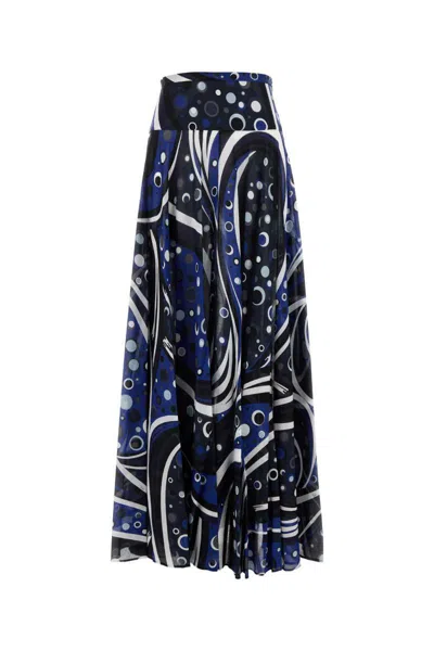 Pucci Fontane-print Cotton Skirt In Blue