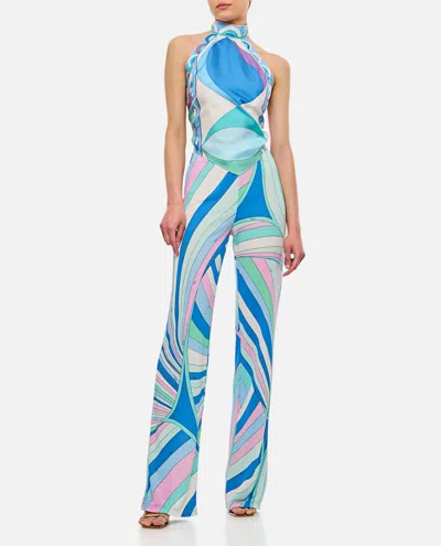 Pucci Sleeveless Silk Twill Top In Clear Blue