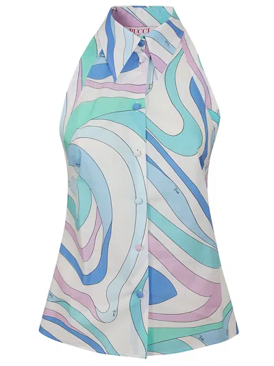 Pucci S.less Shirt - Cotton Popeline In Celeste Bianco
