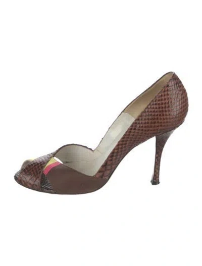 Pre-owned Pucci Snakeskin Animal Print Pumps In Brown