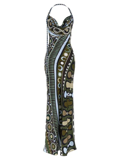 Pucci Soleil Dress Abstract Print Halter Neckline In Multi