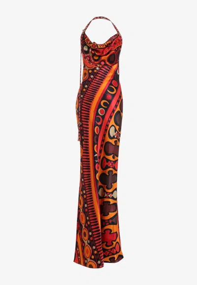 Pucci Soleil Print Long Satin Dress In Multi