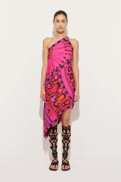 Pucci Soleil Print One-shoulder Dress Fuchsia Black