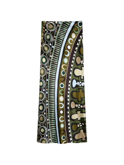 Pucci Soleil-print Satin Skirt In Green