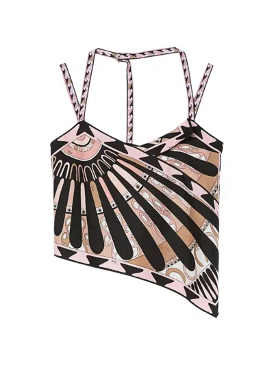 Pucci Silk Top Halter Neck Asymmetric Hem In Multi