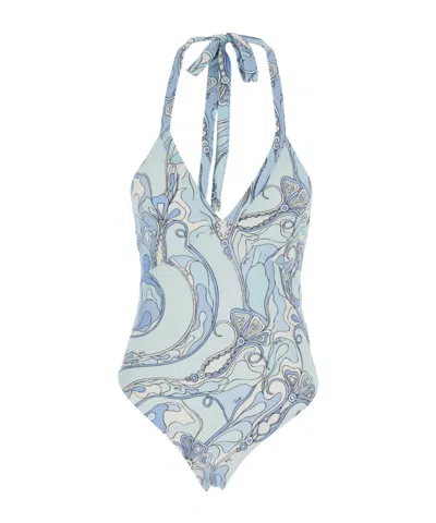 Pucci Spaghetti-strap One-piece Swimsuit In Blue
