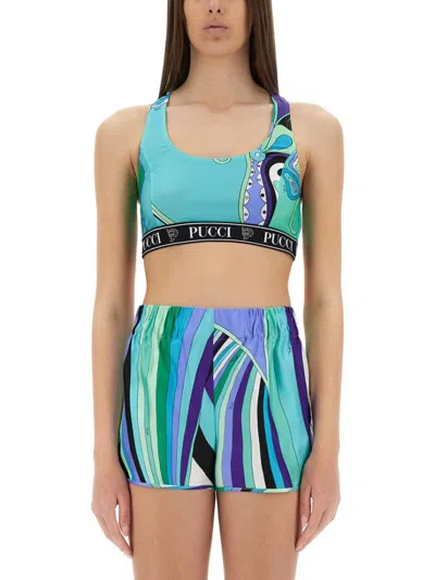Pucci Crop Racerback Sleeveless Scoop Printed Top In Green