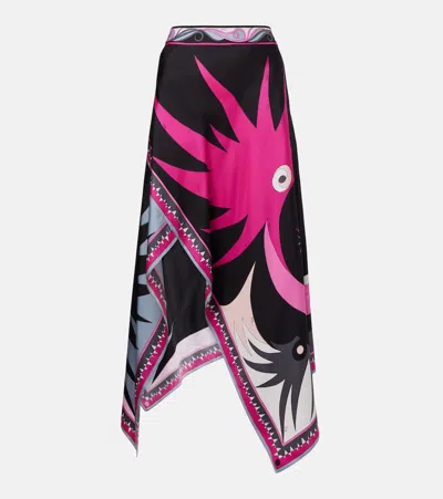 PUCCI STELLA ASYMMETRIC SILK MIDI SKIRT