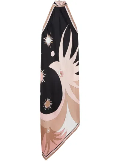 Pucci Stella Halterneck Silk Twill Maxi Dress In Beige
