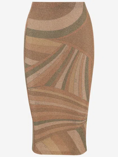 Pucci Stretch Nylon Skirt With Iris Print In Brown