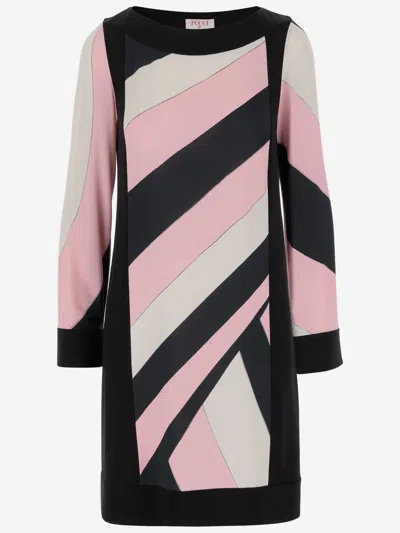 Pucci Multicolor Boat Neckline Dress In Pink