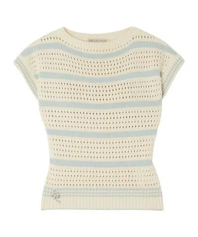 Pucci Striped Open-knit Cotton-blend Sweater In Neutrals