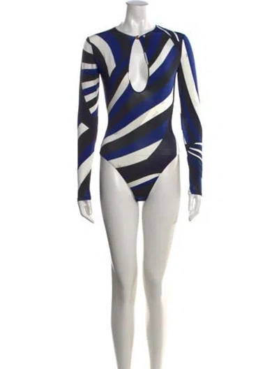 Pre-owned Pucci Striped Plunge Neckline Bodysuit In Multi