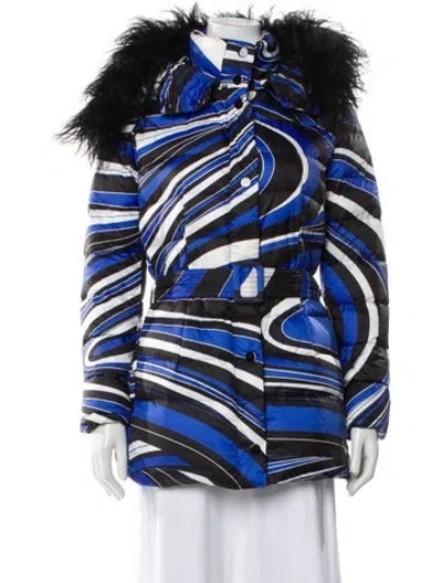 Pre-owned Pucci Striped Puffer Jacket In Blue