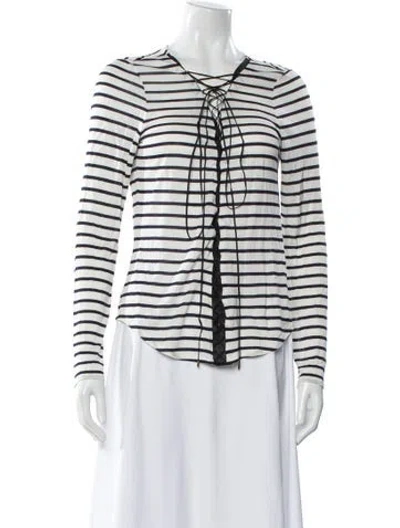 Pre-owned Pucci Striped Tie Neck Top In White