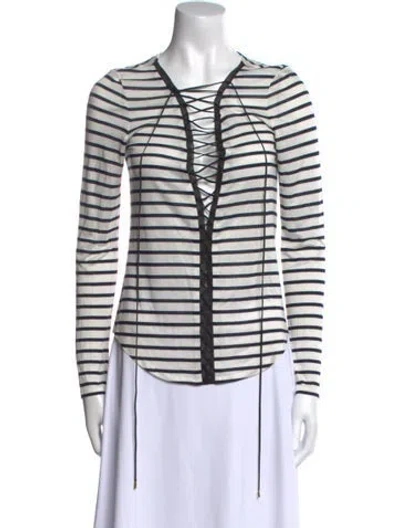 Pre-owned Pucci Striped Tie Neck Top In White