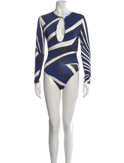 Pre-owned Pucci Striped V-neck Bodysuit In Blue