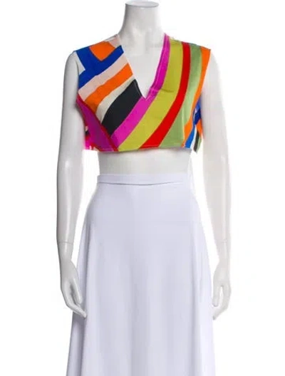 Pre-owned Pucci Striped V-neck Crop Top In White