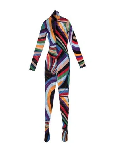Pre-owned Pucci Striped V-neck Jumpsuit In Red